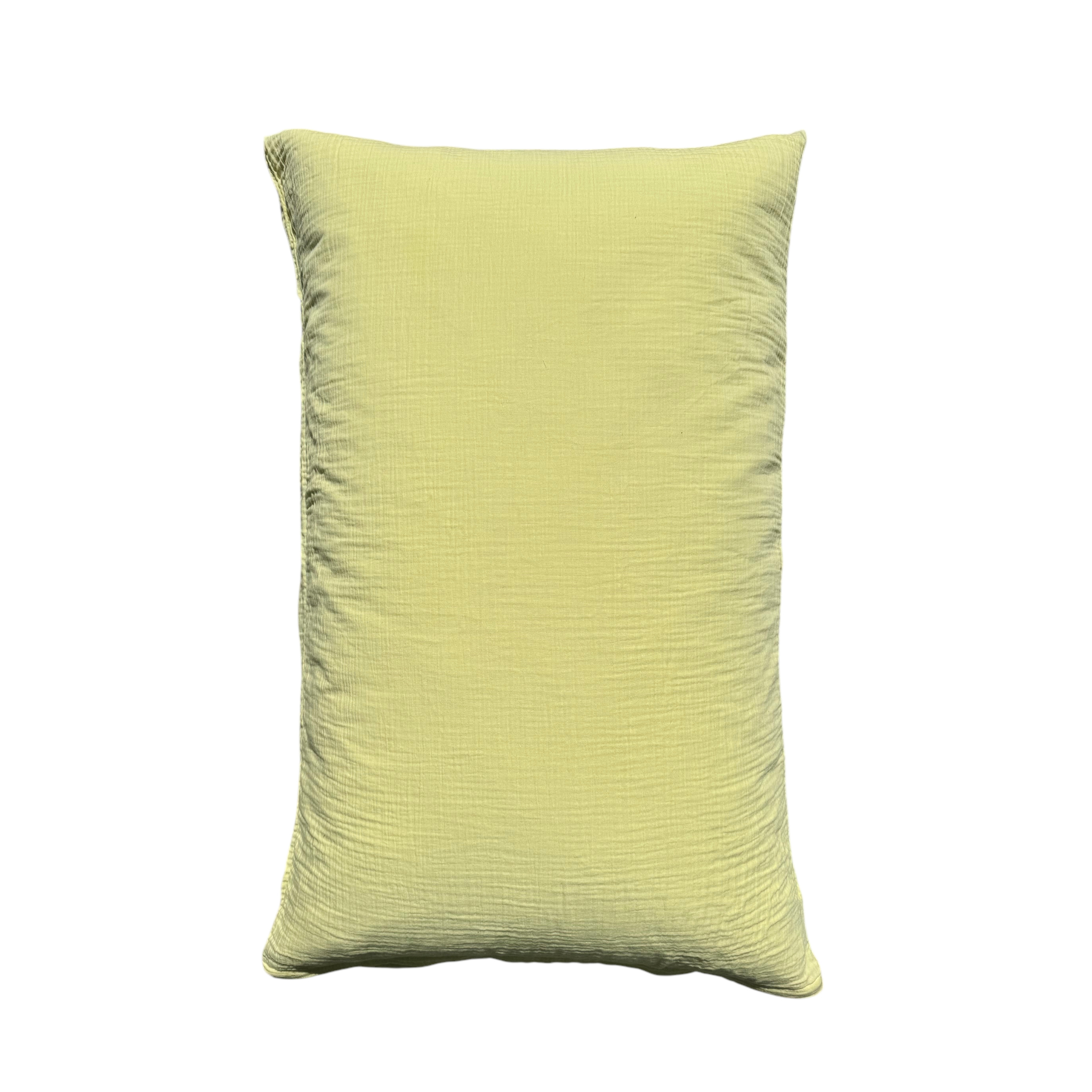 Bio Baumwolle Musselin Kopfkissen Bezug in Grösse 65x100, 50x70 mit Reissverschluss in Farbe Gelb