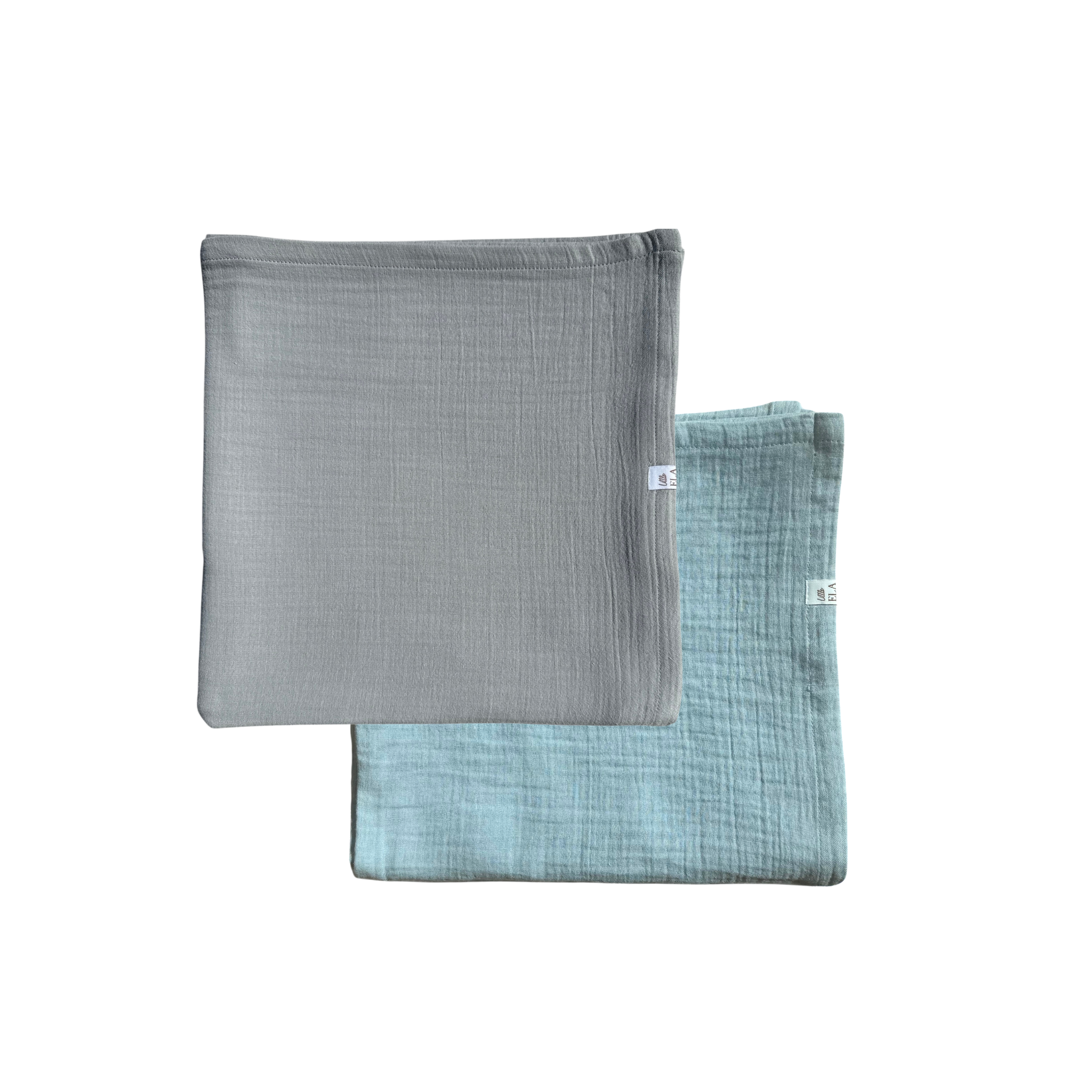 Nuschis Bio Baumwolle 2er Set 60x60, Musselin Babys, kann als Spucktuch, Halstuch oder zum Schmusen verwendet werden. Geschenk zur Geburt. Farben Grau und Blau