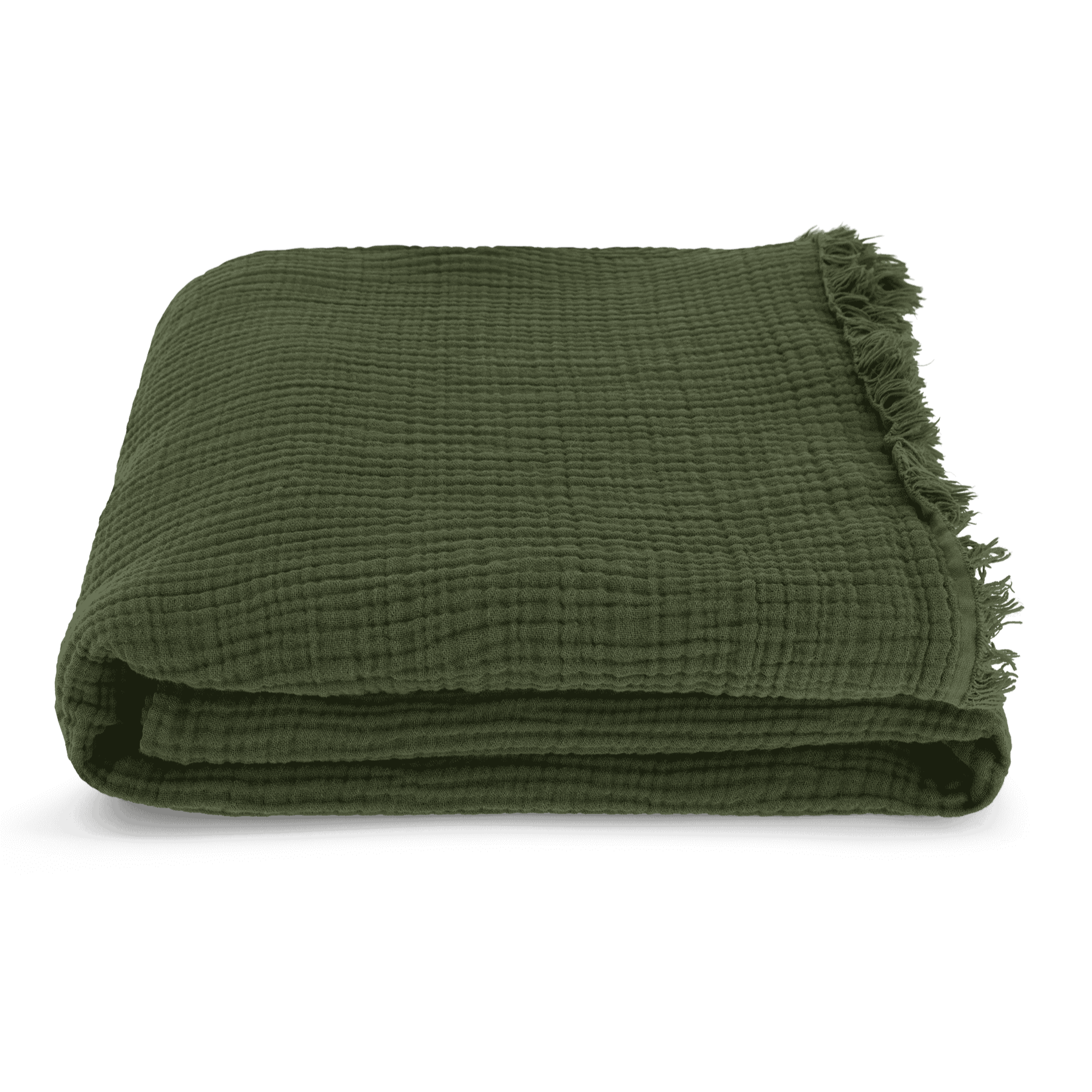 Luxuriöse Musselin-Tagesdecke in Dunkelgrün – 180x220 cm, aus 100 % Baumwolle, weich, bügelfrei und atmungsaktiv, ideal für moderne, natürliche und minimalistische Einrichtungsstile