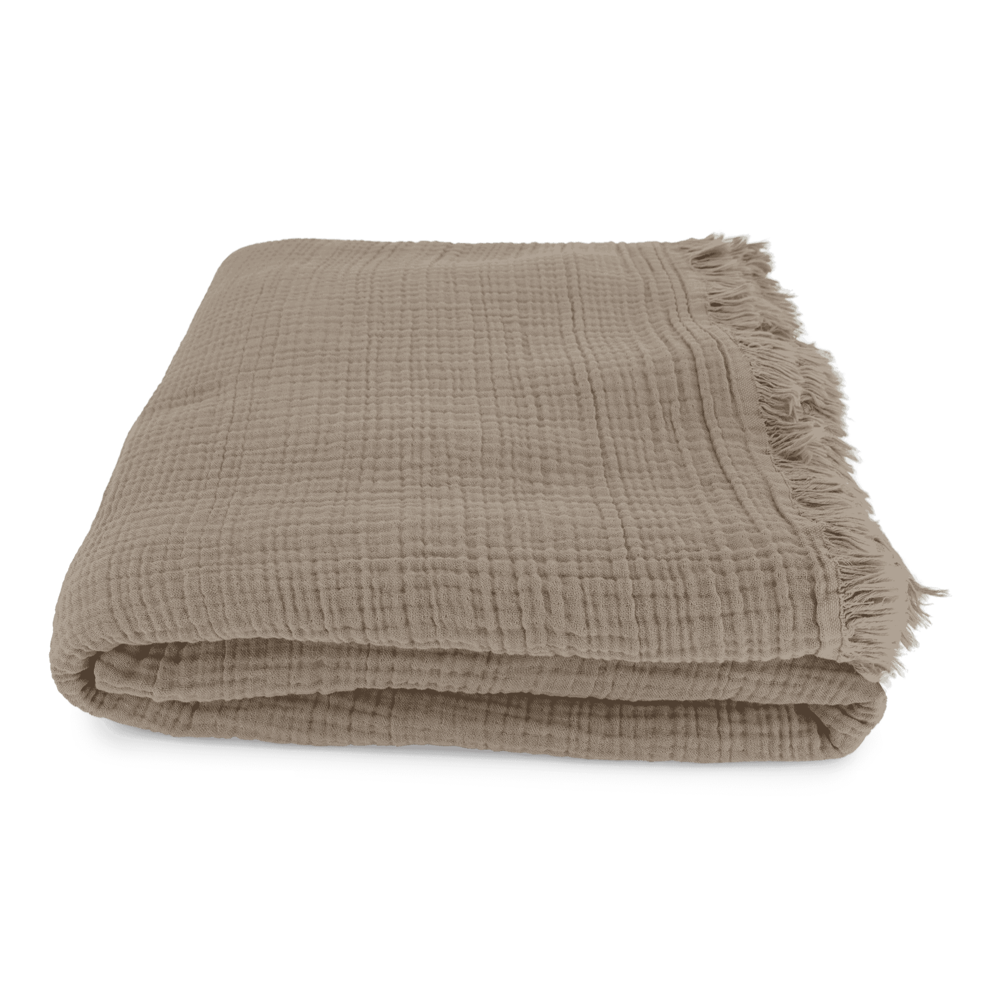 Tagesdecke aus Musselin in Taupe – aus 100 % Baumwolle, weich, bügelfrei und atmungsaktiv, Grösse 180x220 cm