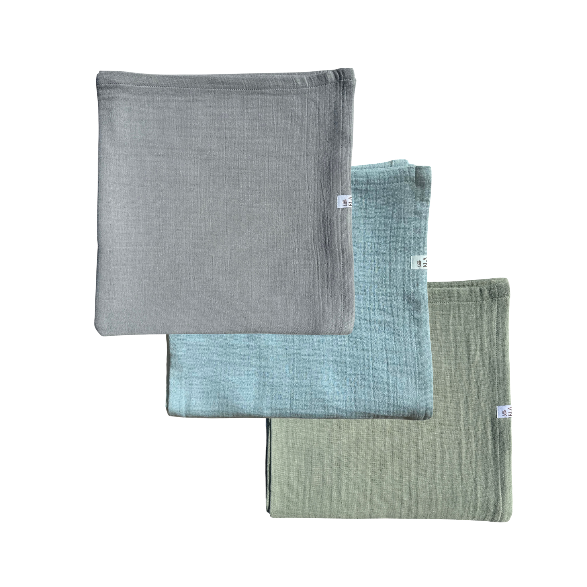 Musselin-Tuch für Babys in Grau, Blau und Salbei – aus 100 % Baumwolle, weich, atmungsaktiv und vielseitig nutzbar als Spucktuch, Halstuch oder Schmusetuch, ideal als Geschenk zur Geburt