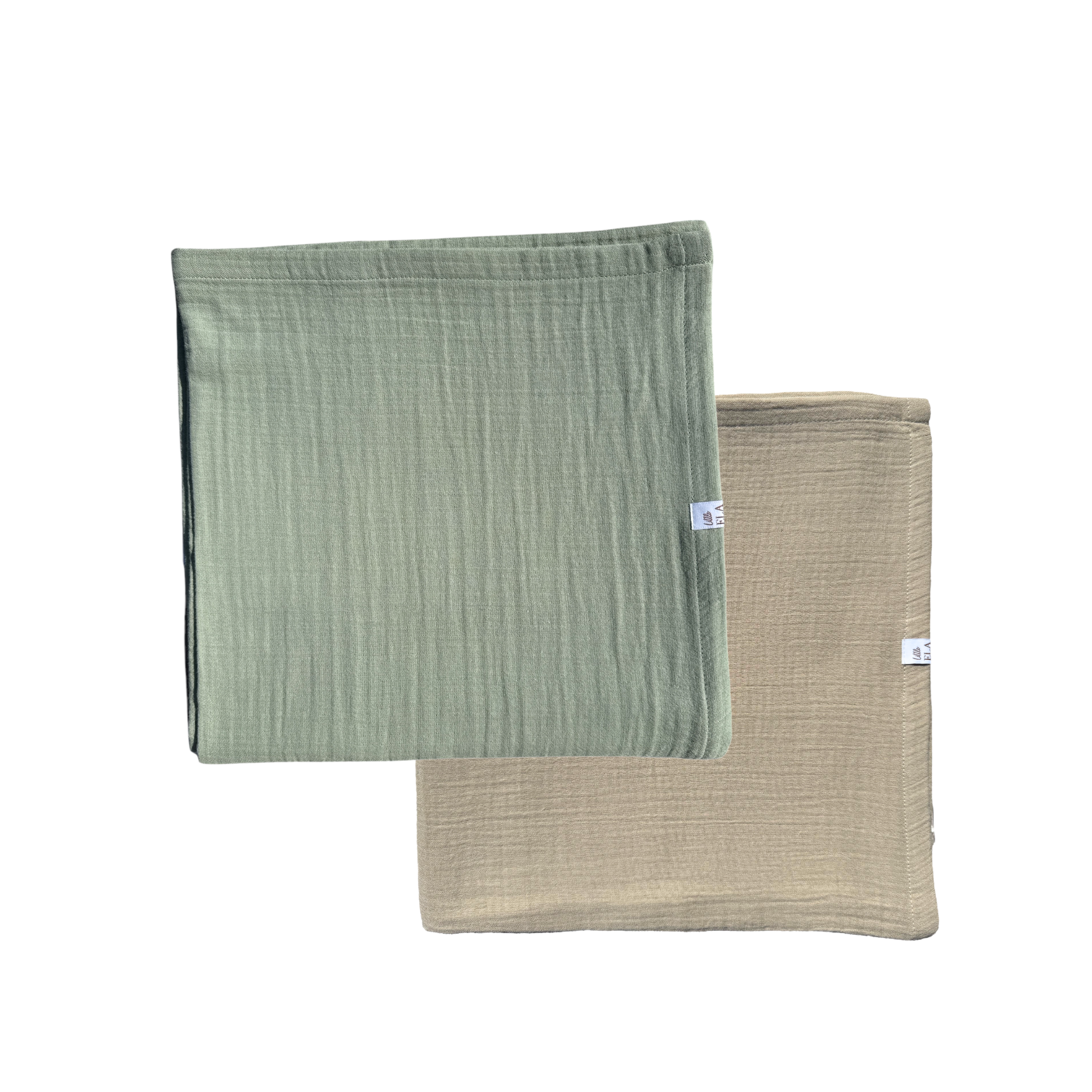 Nuschis Bio Baumwolle 2er Set 60x60 und 80x80, Musselin Babys, kann als Spucktuch, Halstuch oder zum Schmusen verwendet werden. Auch toll als Geschenk zur Geburt. Farben Salbei und Beige