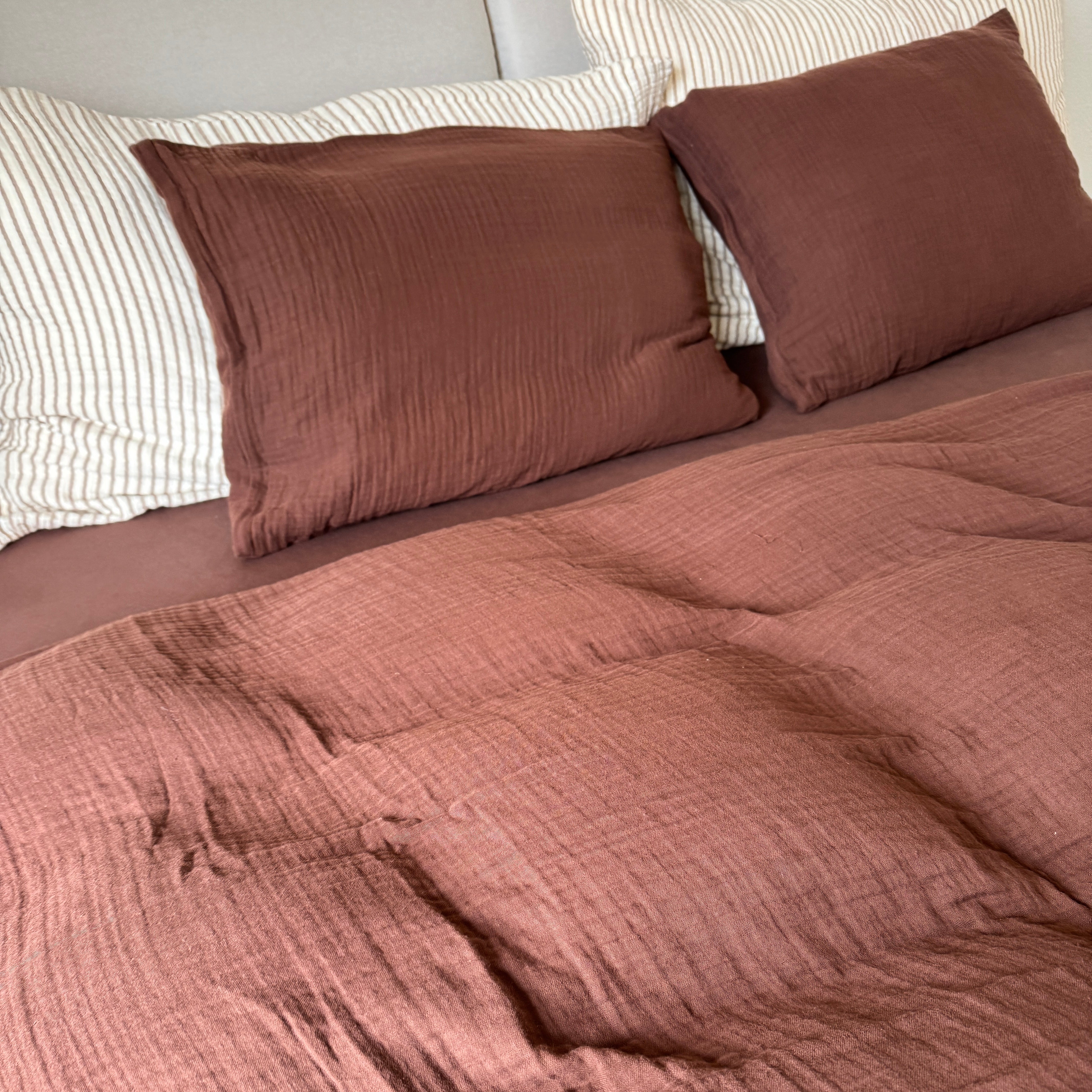 Musselin Kissenbezug Sora Mokka