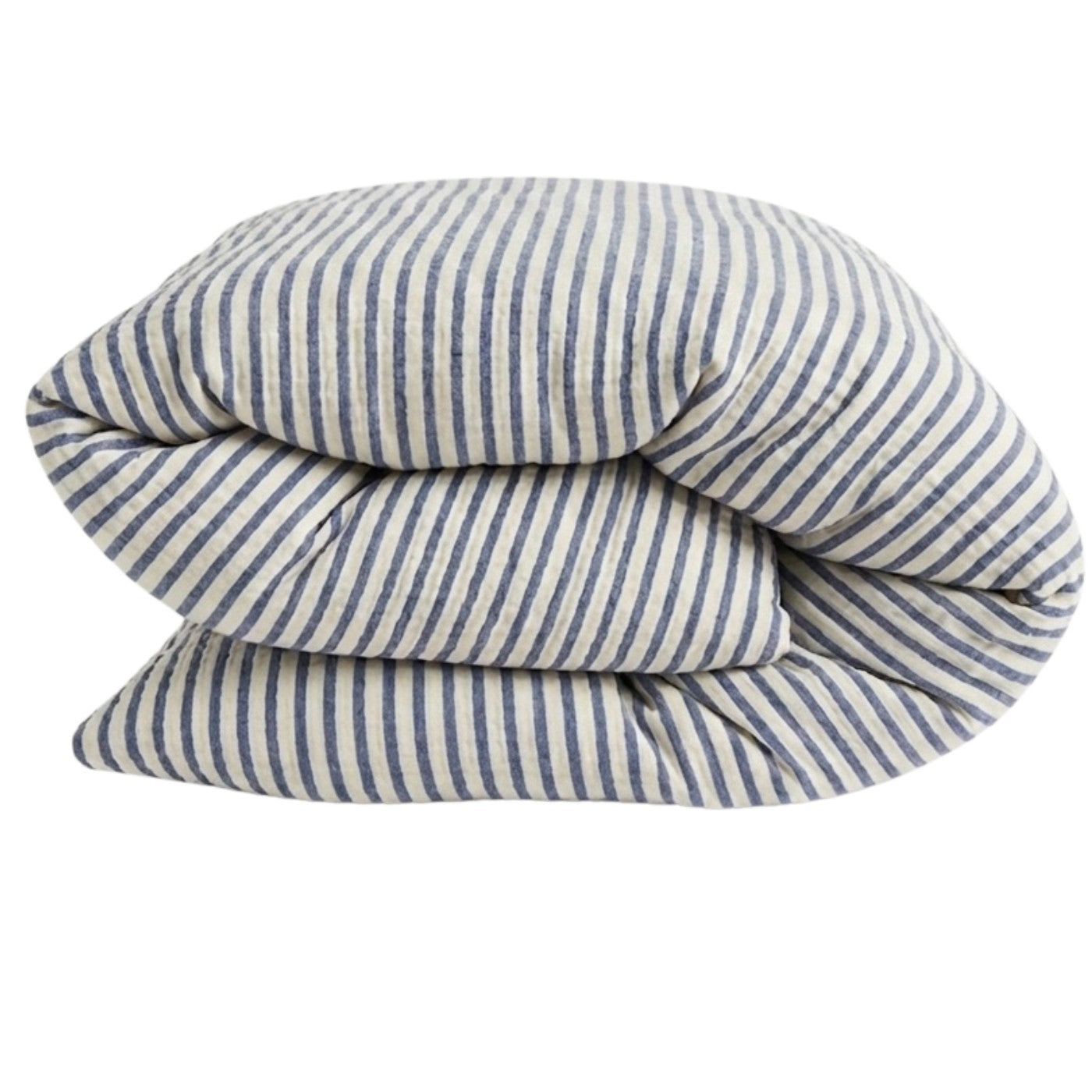 Musselin Duvetbezug Sora Streifen Ecru-Blau