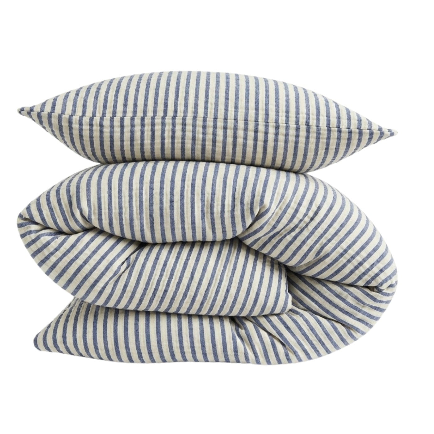 Musselin Duvetbezug Sora Streifen Ecru-Blau