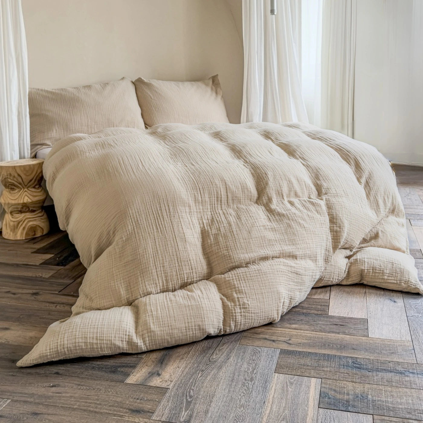 Musselin Duvetbezug Sora Leinenbeige