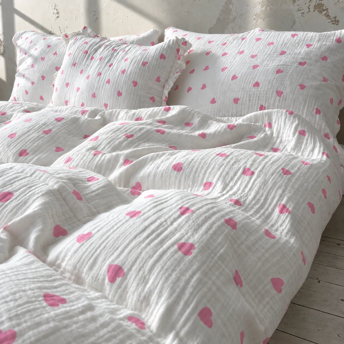 Musselin Volant Kissenbezug Sora Rosa Liebe
