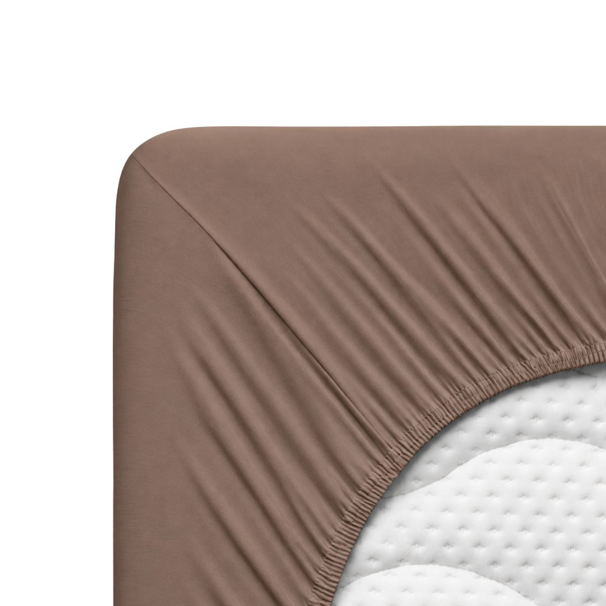 Mokka Jersey Fixleintuch als Produktfoto auf weissem Hintergrund