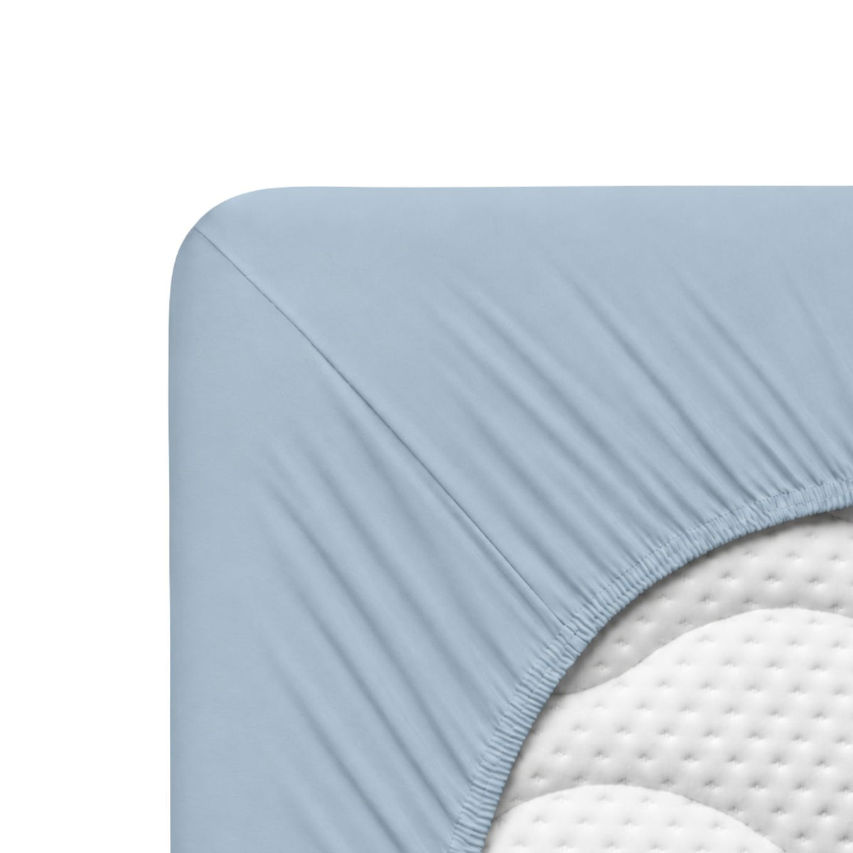 Himmelblau Jersey Fixleintuch als Produktfoto auf weissem Hintergrund