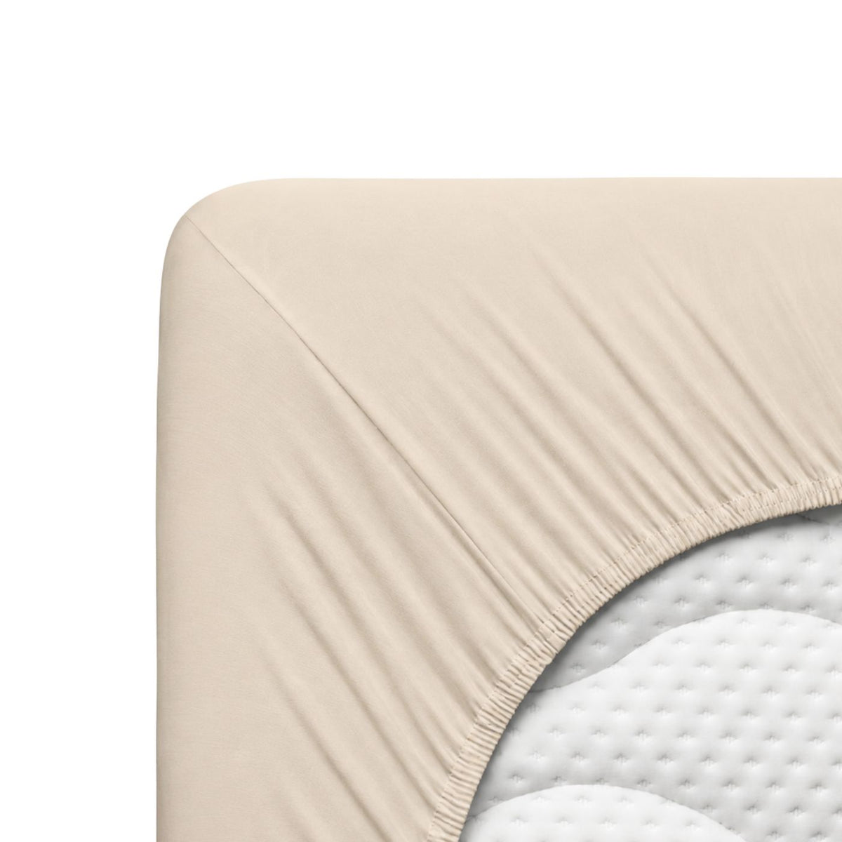 Leinenbeige Jersey Fixleintuch als Produktfoto auf weissem Hintergrund