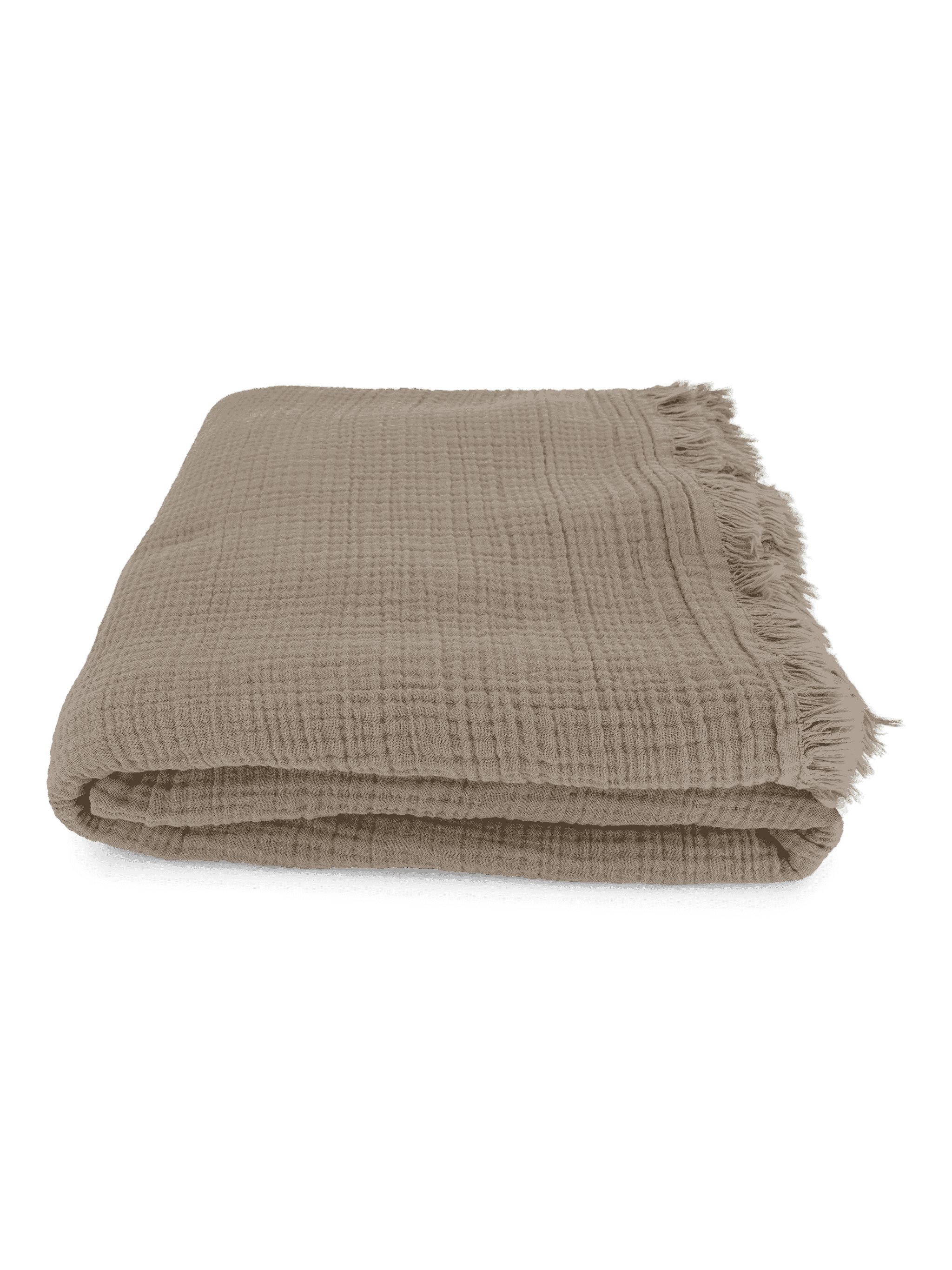 Tagesdecke aus Musselin in Taupe – aus 100 % Baumwolle, weich, bügelfrei und atmungsaktiv, Grösse 180x220 cm