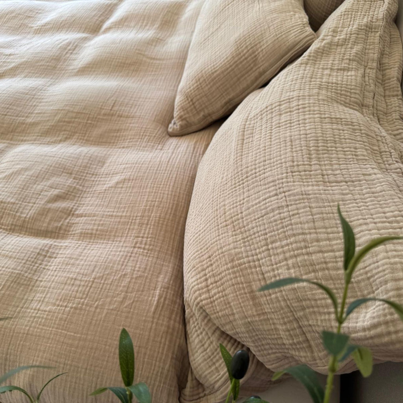 Bio Luxus Musselin Bettwäsche, Duvetbezug 160x210, 210x200, 220x240 cm, Kissenbezug Taupe 50x70, 65x65, 65x100